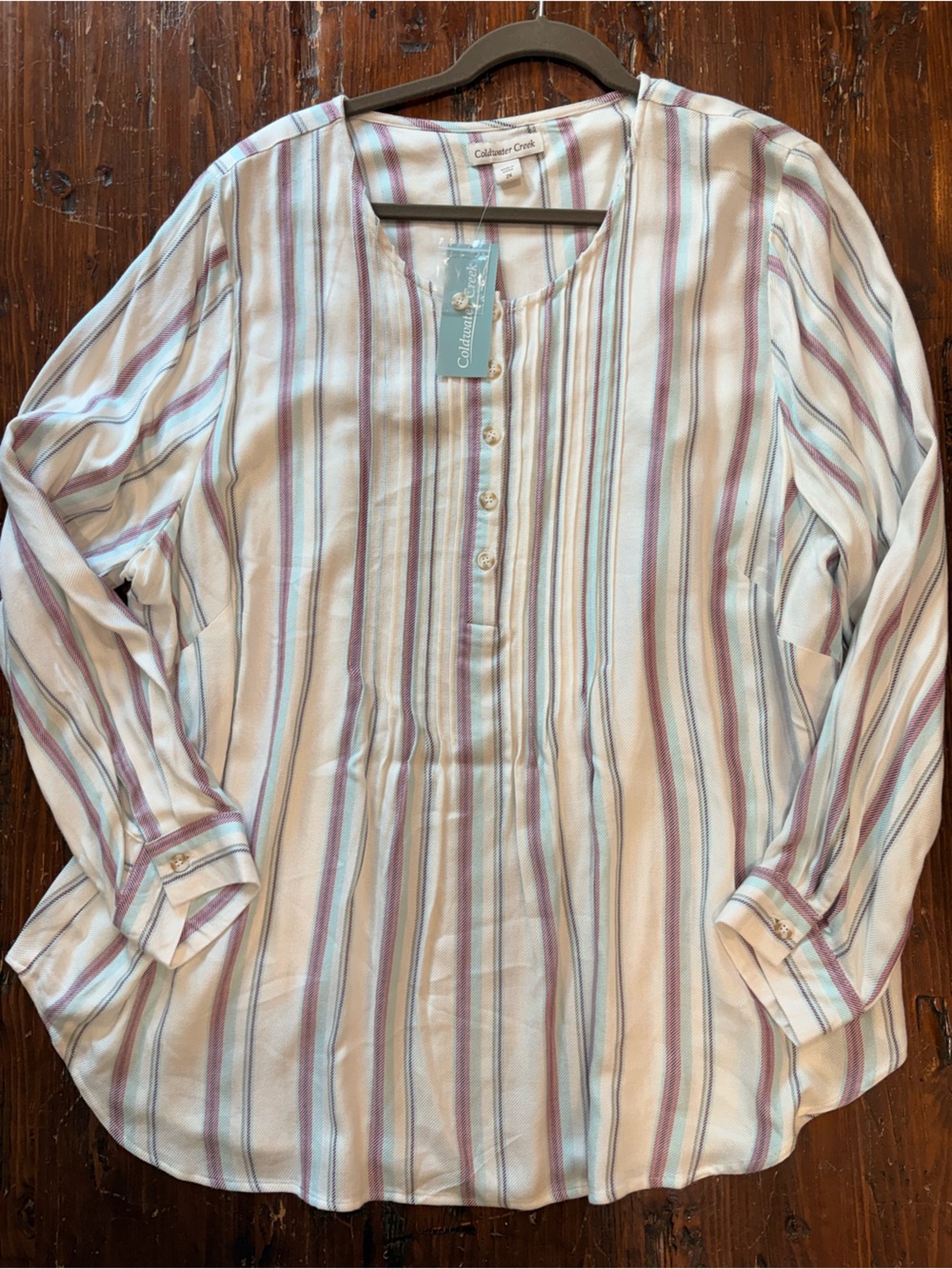 Coldwater Creek Striped Cream Tunic with Pastel Pink & Blue NWT size 2XL